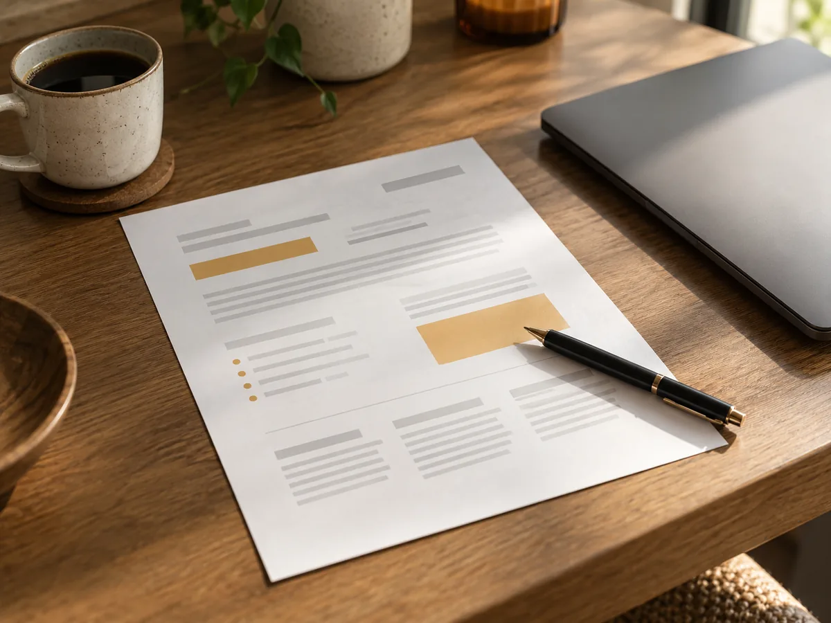 A scoping document and a laptop on a desk